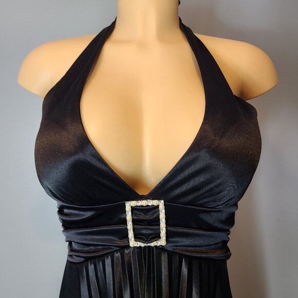 Vtg Y2K Speechless Halter Pleated Dress Size Small Black Babydoll Satin Gatsby - Picture 2 of 12